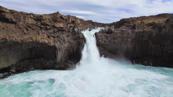 Drone Aerial View of The Aldeyjarfoss Waterfall in North Iceland