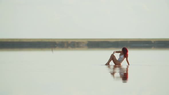 Dancing in the Shallow Waters of the Sea, Redhead Woman, Nature, 