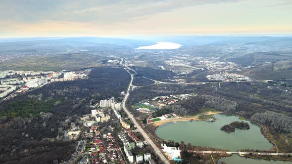 Aerial drone view of Chisinau and suburban lands