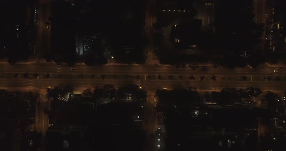 Drone shot of urban night scene