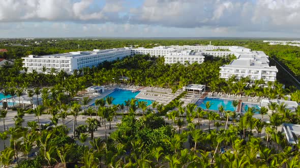 Caribbean Aerial View of Luxury Hotel with Exotic Poolside