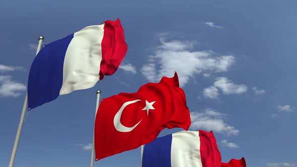 Waving Flags of Turkey and France