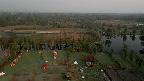 View of christmas village in Xochimilco lake