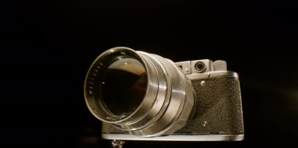 4K, Macro footage. Vintage photo camera, Extreme close up