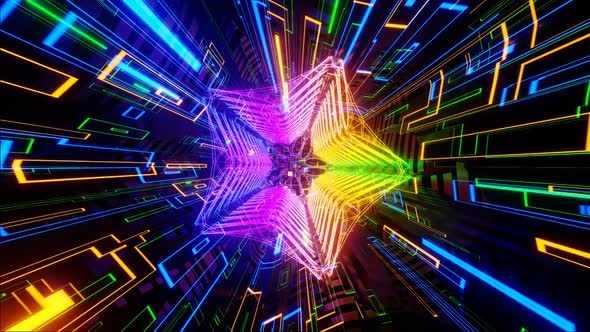 HD loop 3D animation. Abstract neon lines move in space. Futuristic background. Neon traffic