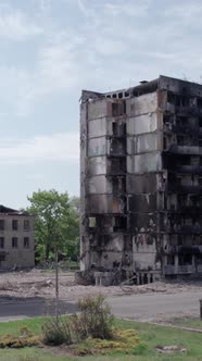 Vertical Video of a Wartorn House in Ukraine