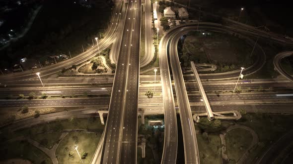 4K : Hyperlapse or Dronelapse Top view of Highway road junctions