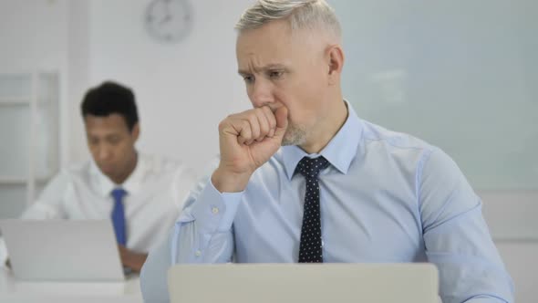 Cough Sick Grey Hair Businessman Coughing at Work