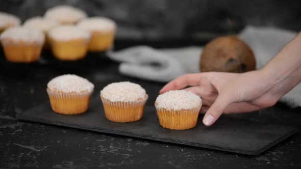 Tasty Homemade Muffins with Coconut Powder. Healthy Breakfast.