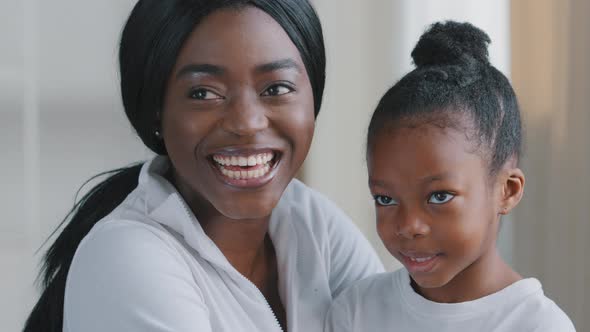 Portrait of Happy Beautiful African American Woman Black Joyful Mother Caring Afro Mommy Hugs