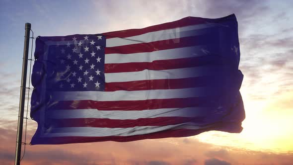 Wisconsin and USA Flag on Flagpole