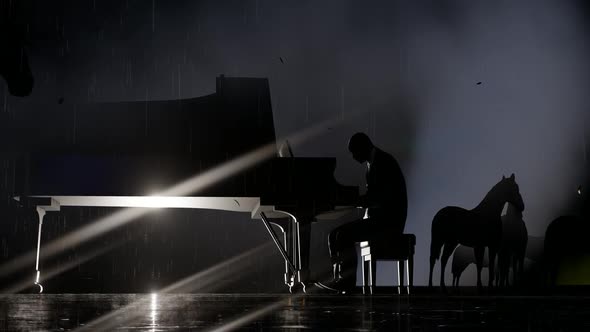 Horses and the Man Playing the Piano