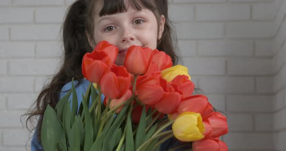 Looking at tulip bouquet. 