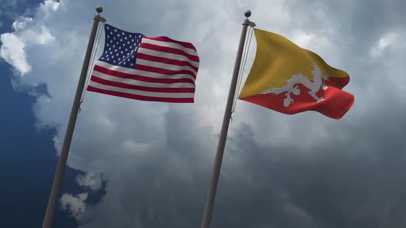 Waving Flags Of The United States And The Bhutan 2K