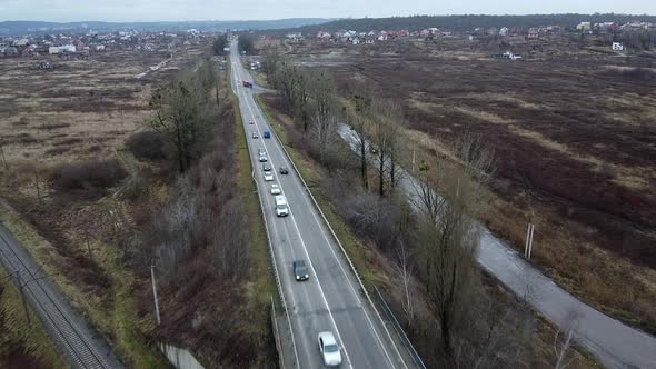 Road Cars Rain Day Aerial