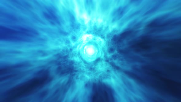 Abstract blue energy tunnel through time and space with vortex energy flows.