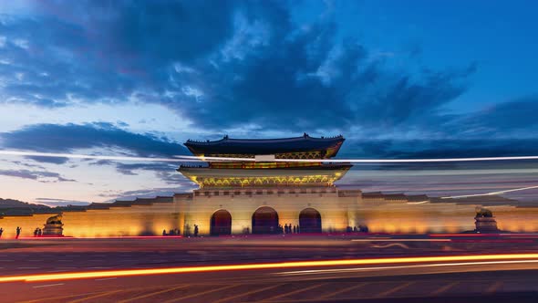 Gyeongbokgung palace at night in Seoul South Korea