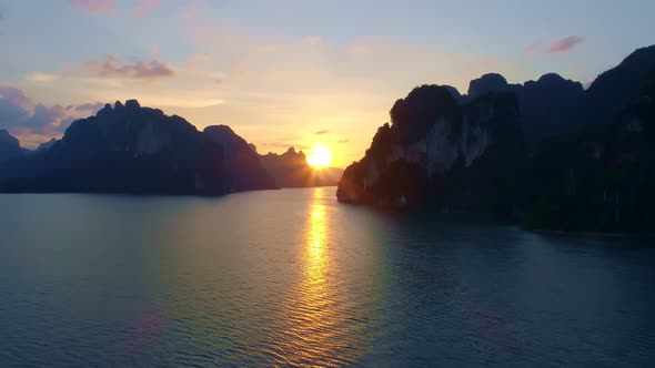 Aerial drone view of tropical Mountain peak in Thailand