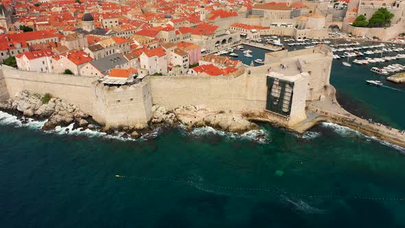 Aerial view of Dubrovnik old town surrounding by wall, Croatia.