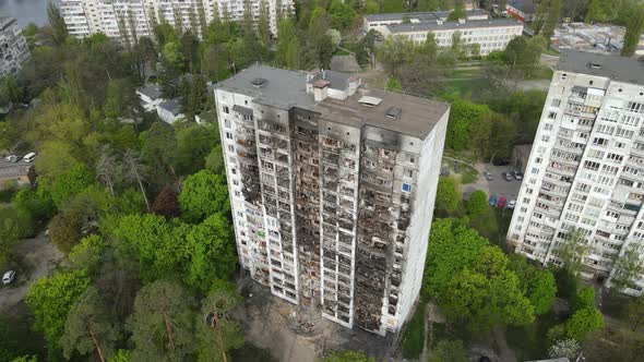 War in Ukraine  Burnt and Destroyed House in Kyiv