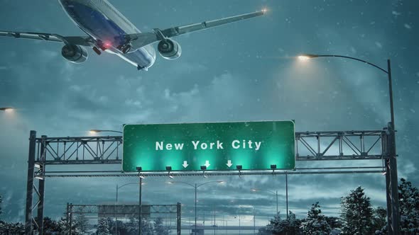 Airplane Landing New York City in Christmas