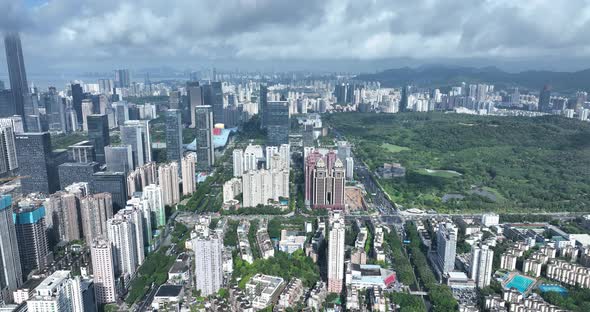 Aerial footage of landscape in shenzhen city, China