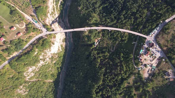 Aerial view of Tara river canyon, mountains and bridge, Montenegro, Europe