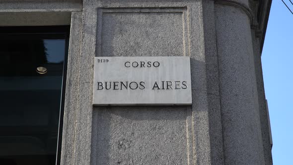 Corso Buenos Aires - famous shopping street. Signpost of street name in Milan.