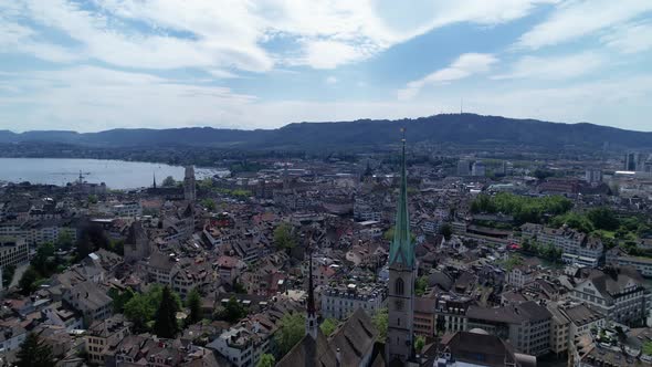 Predigerkirche Zahringerpl Zurich Fraumunster Grossmunster aerial