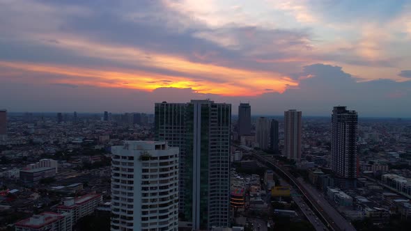 4k Aerial city view of Bangkok dowtnown, Flying over Bangkok, Thailand.