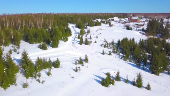 Top View of Beautiful Winter Landscapes with Forest