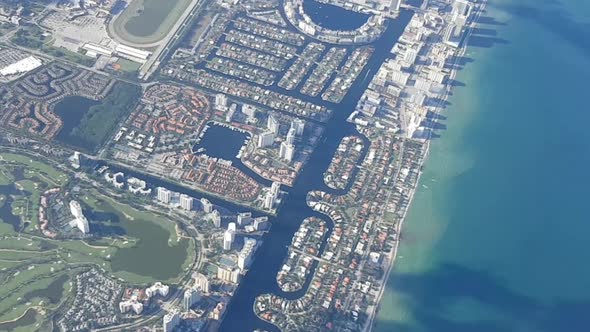 Aerial View Of Miami coast From An Airplane