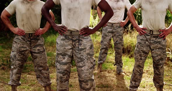 Military soldiers standing with hands on hip 