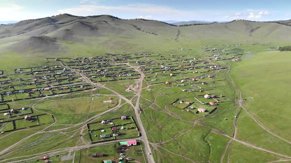 Aerial View of Little Town Landscape of Colorful Houses in Mongolia