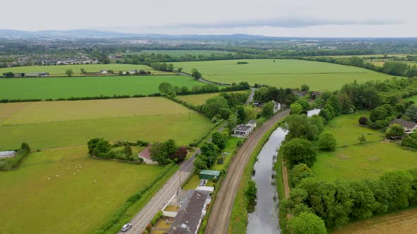 Aerial view  over Royal Canal and Irish countryside