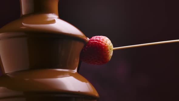 Melted Milk Chocolate Flows in Chocolate Fountain