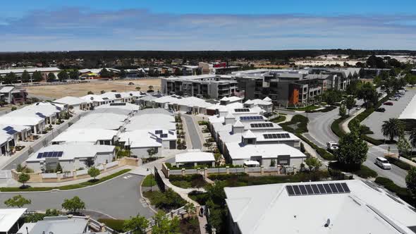 Aerial View of Houses with Solar Panels