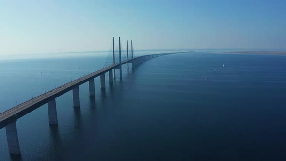 Panoramic Aerial View of Oresund Bridge Over the Baltic Sea