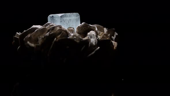 A beautiful rare aquamarine crystal in a matrix of muscovite.  Argentina sample.