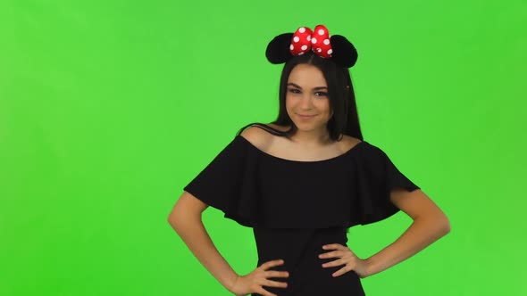 Beautiful Woman Wearing Fluffy Mouse Ears Posing Playfully 1080p