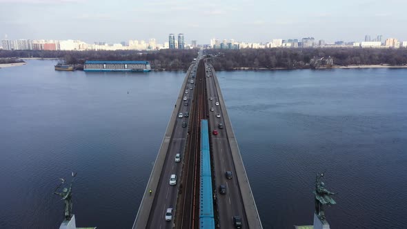 Subway Train in Motion at the Metro Bridge