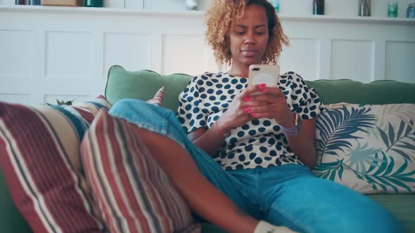 Young African American Woman Doing Online Shopping Using Application in Phone
