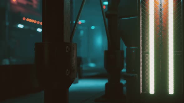 Futuristic Street with Neon Glow at Night