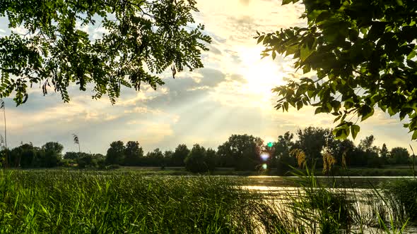 Sunset seen from the bank of the Nogat River.