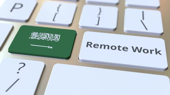 Remote Work Text and Flag of Saudi Arabia on the Keyboard