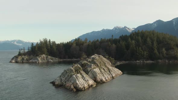 Aerial Panoramic View of Rocky Island on the Pacific Ocean West Coast