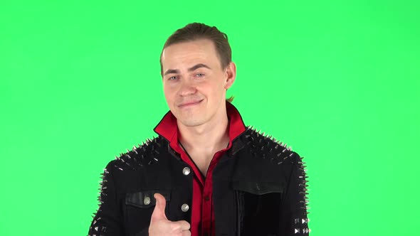 Guy Showing Thumbs Up, Gesture Like. Green Screen