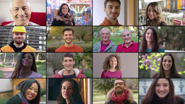 multiscreen of people of different age and different ethnicity