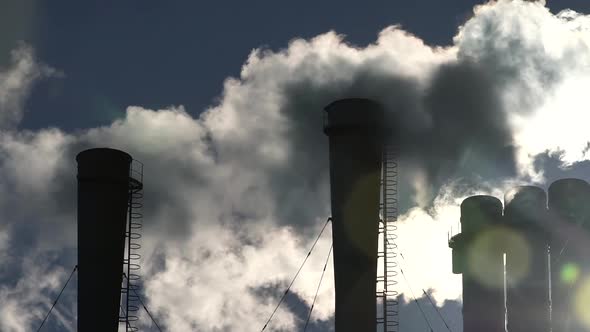 Smoke Comes From the Chimney. Air Pollution. Slow Motion. Ecology. Kyiv. Ukraine