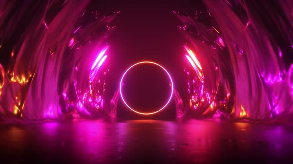 Purple Neon Glowing Frame And Reflected Cave Background